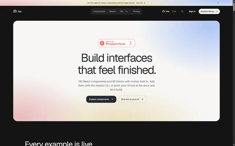 Arc UI website preview