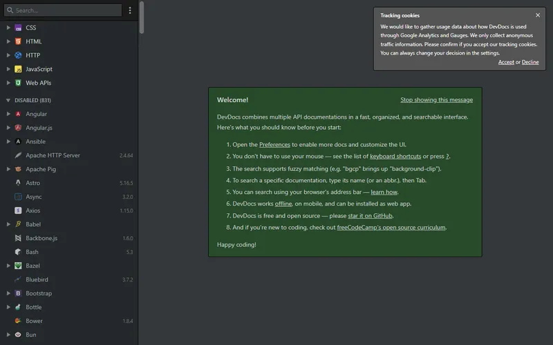 DevDocs website preview