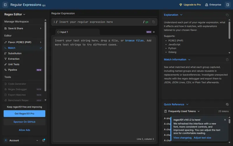 regex101 website preview