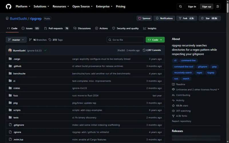 ripgrep website preview