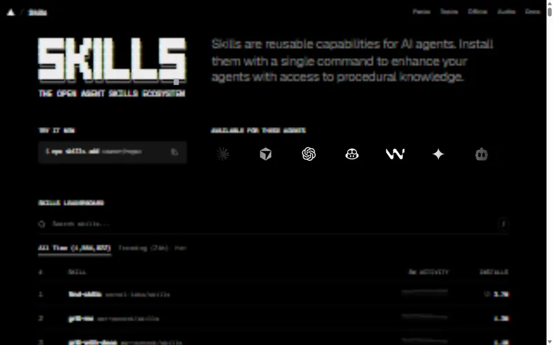 Skills.sh website preview
