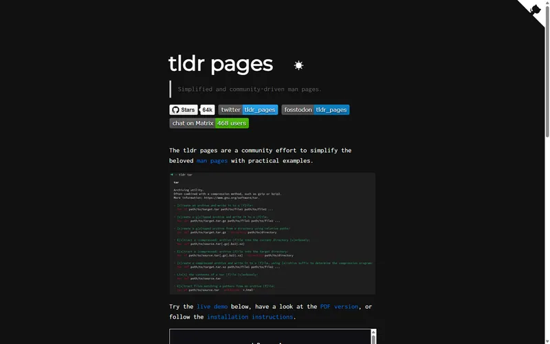 tldr pages website preview