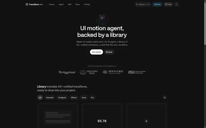 Transitions.dev website preview